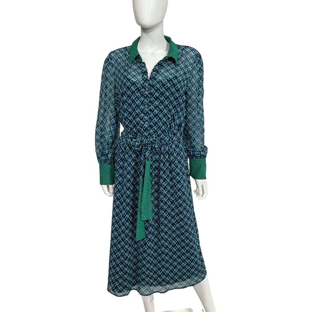 Tahari Asl Patterned Black Jade Cobalt Twin Print Dress Size 12 - Picture 2 of 5